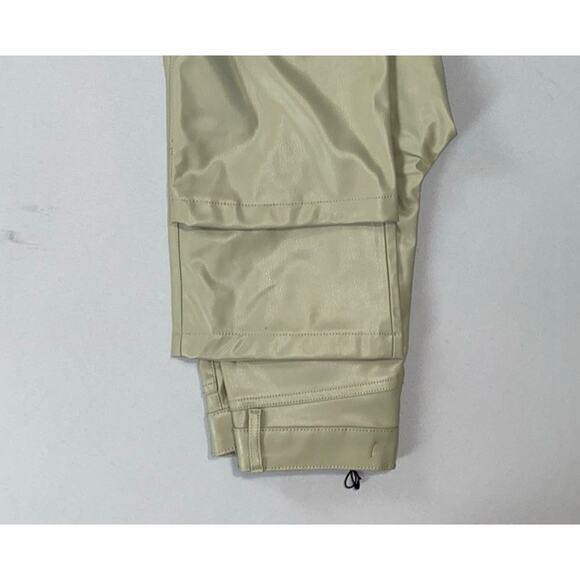 Zara Women's Coated Faux Leather Flare 5-Pocket Jeans. Light Olive, 00. NWOT! - Picture 4 of 9